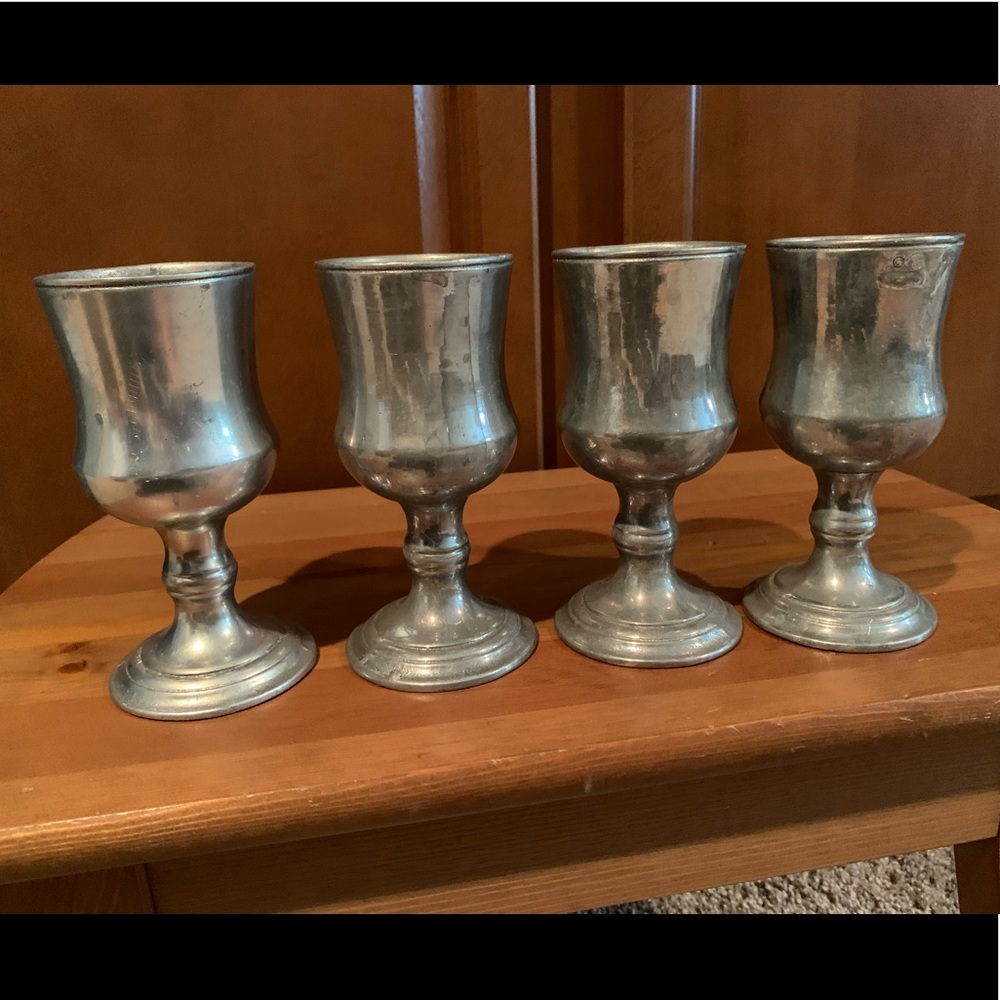 4 Solid Pewter Goblets- stamped